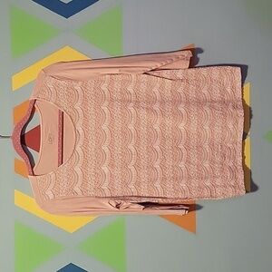 Loft Ann Taylor Women's Pink And White Lace Detailed Top Size Large